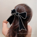 New Rhinestone Flannel Red Black Big Hair Barrettes Bow Knot Fashion Accessories Hairpin Korean Luxury Spring Clip